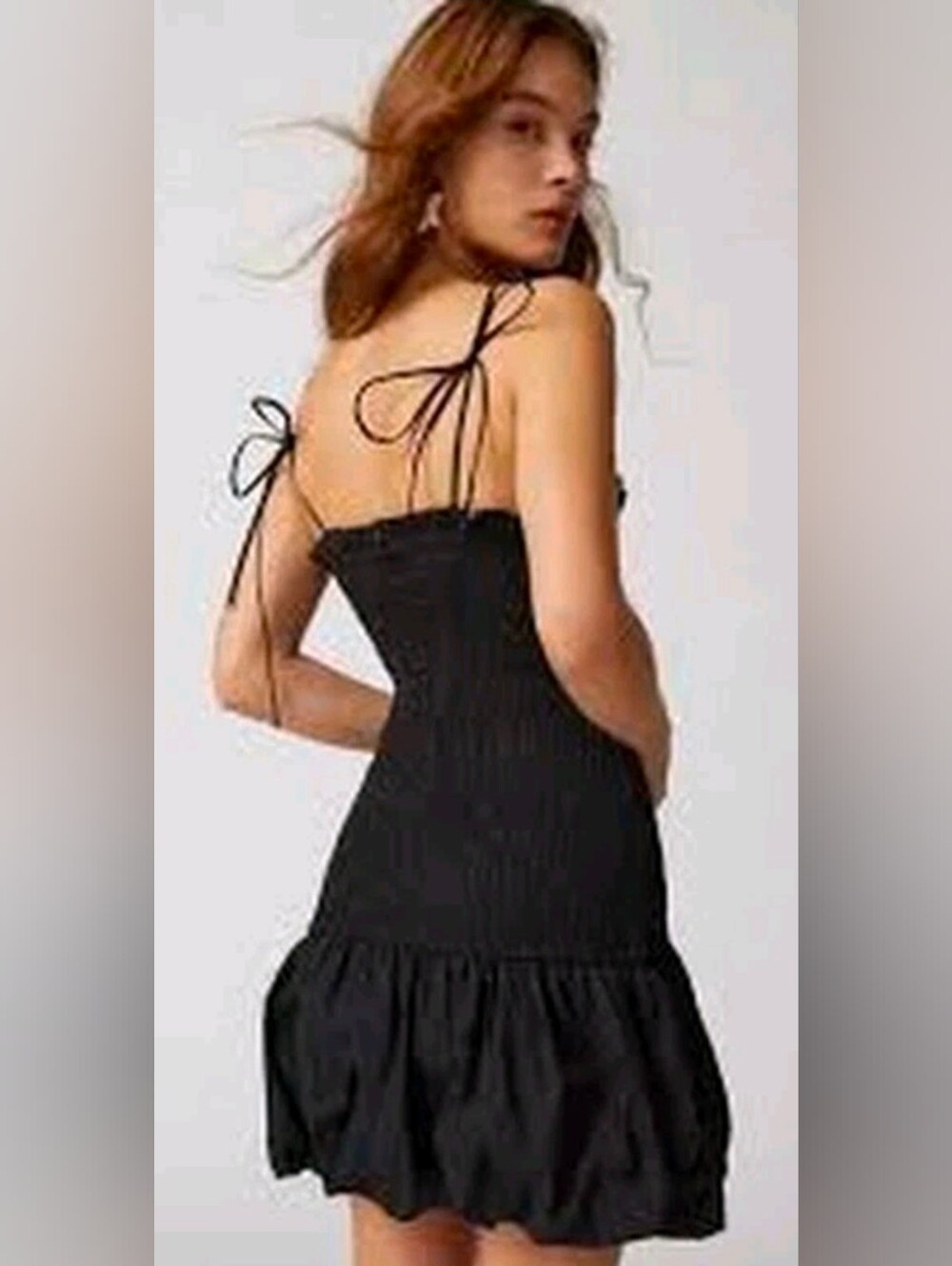 En Saison Concorde Smocked Bubble Hem Mini Dress Black M